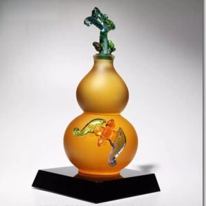 CHINESE GLAZE GOURD ORNAMENT WITH CRYSTAL BASE