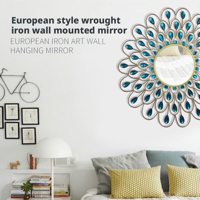 Peacock Feather-Inspired Ornate Mirror: Elegant Wall Décor with Gemstones - Image 9