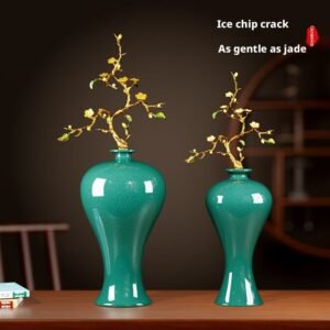 "Celadon Ice Crack" Ceramic Vase – Elegant Floral Centerpiece with Golden Branch