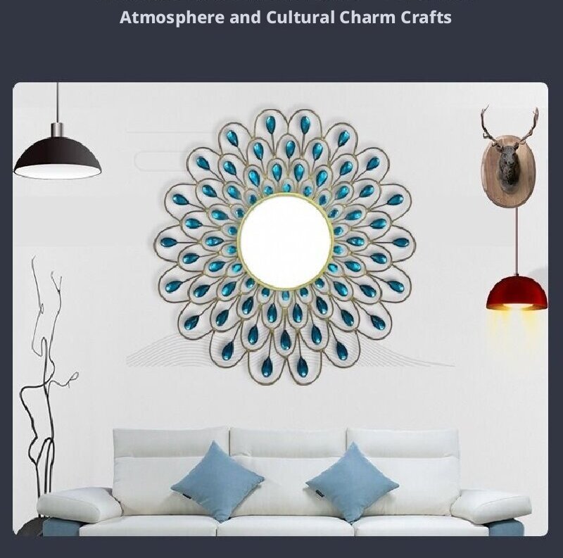 Peacock Feather-Inspired Ornate Mirror: Elegant Wall Décor with Gemstones - Image 7