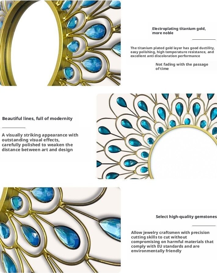 Peacock Feather-Inspired Ornate Mirror: Elegant Wall Décor with Gemstones - Image 6