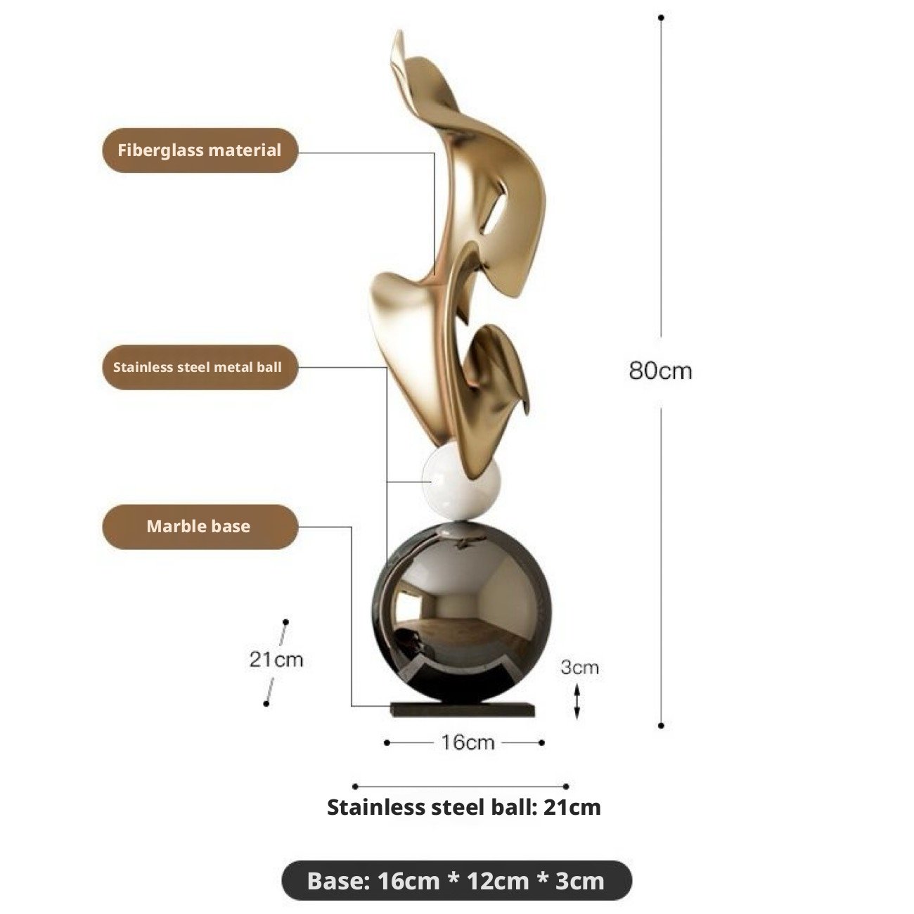 "EKSES" Modern Abstract Sculpture: Artistic Elegance in Gold & Marble - Image 9