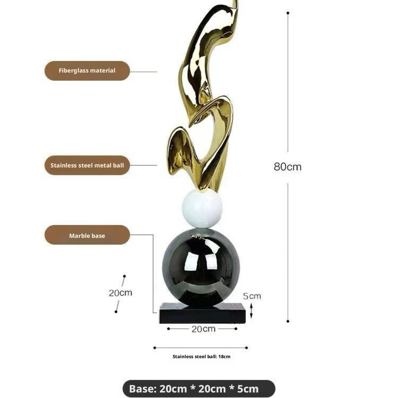 "EKSES" Modern Abstract Sculpture: Artistic Elegance in Gold & Marble - Image 8