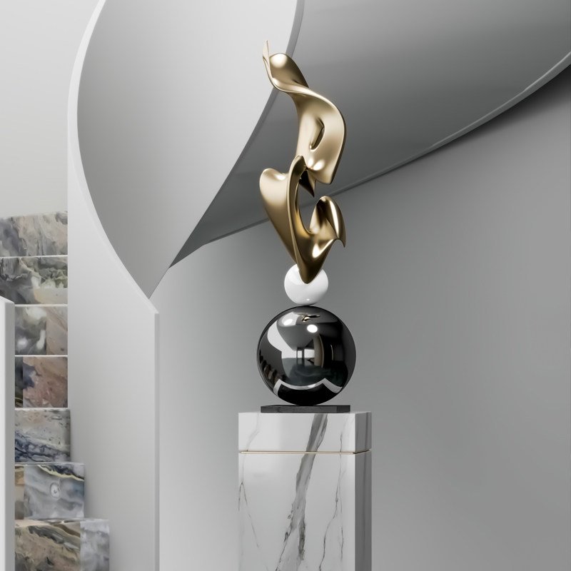 "EKSES" Modern Abstract Sculpture: Artistic Elegance in Gold & Marble - Image 5
