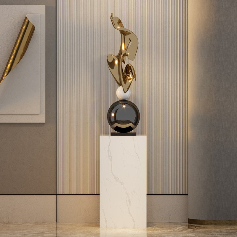 "EKSES" Modern Abstract Sculpture: Artistic Elegance in Gold & Marble - Image 4