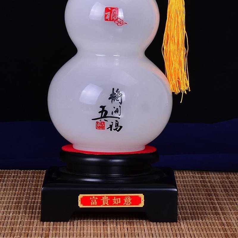 CHINESE GLAZE GOURD ORNAMENT WITH WOOD BASE - Image 5