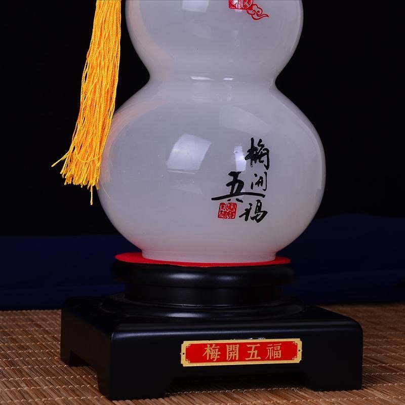 CHINESE GLAZE GOURD ORNAMENT WITH WOOD BASE - Image 6