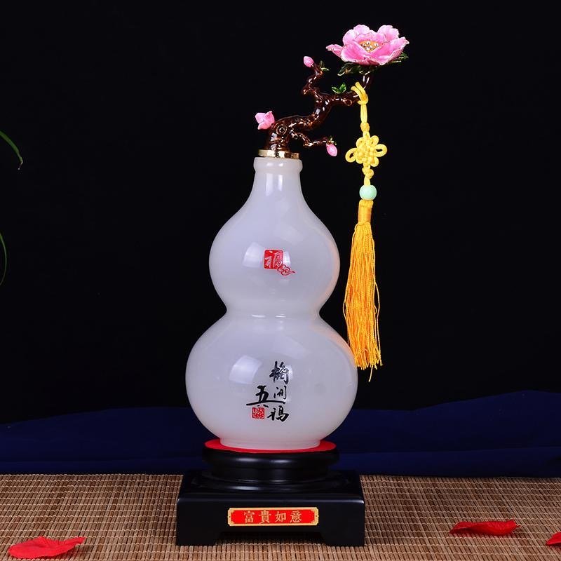 CHINESE GLAZE GOURD ORNAMENT WITH WOOD BASE - Image 7