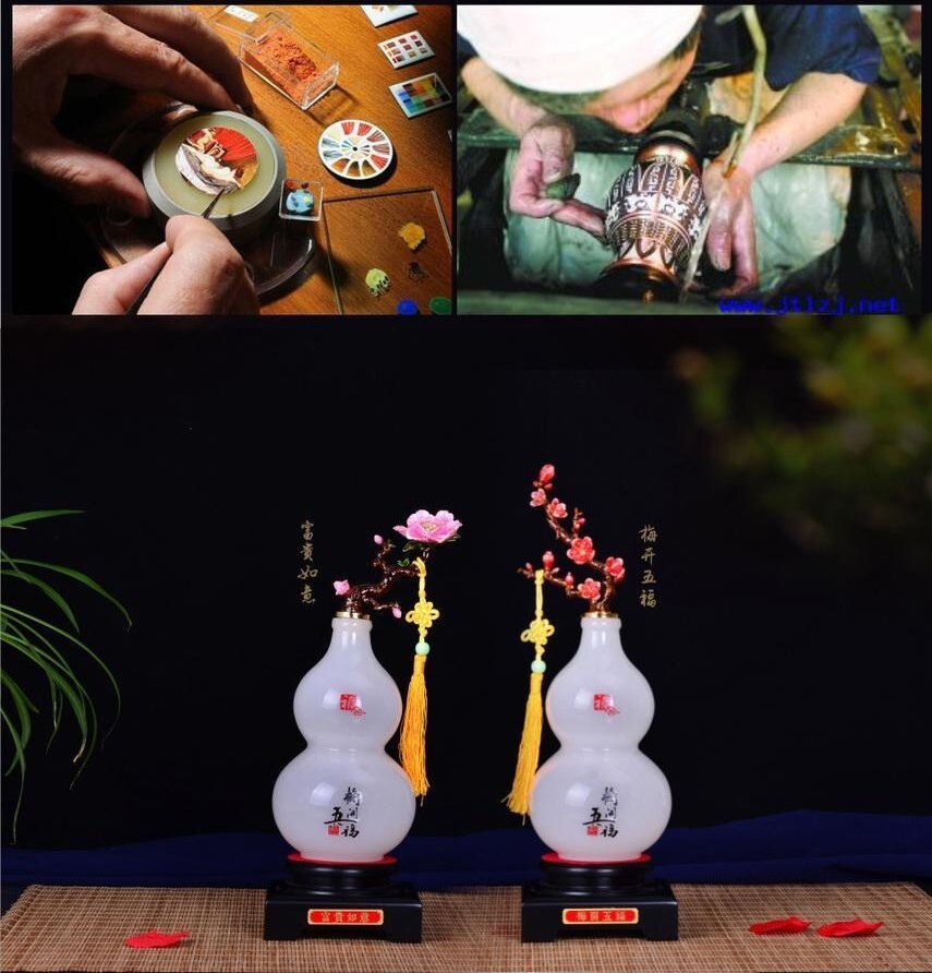 CHINESE GLAZE GOURD ORNAMENT WITH WOOD BASE - Image 8