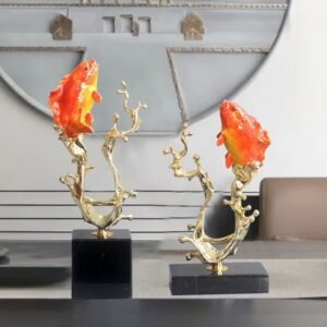 VIBRANT KOI FISH TABLE ORNAMENT WITH MARBLE BASE