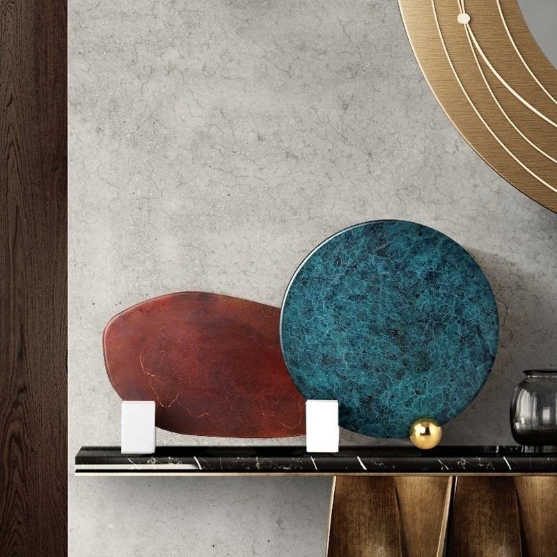 RUST-LIKE METAL ART ORNAMENT WITH MARBLE BASE