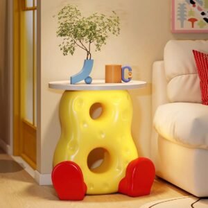 Cheese-Shaped Resin Nightstand with Motion Sensor Light: Playful & Practical Decor