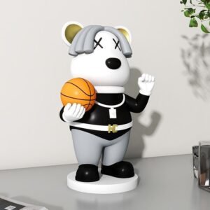 Large Basketball Bear Statue: Playful & Modern Decor