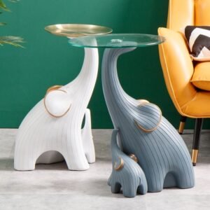 Elephant Family Resin Side Table: Elegant & Sculptural Home Accent