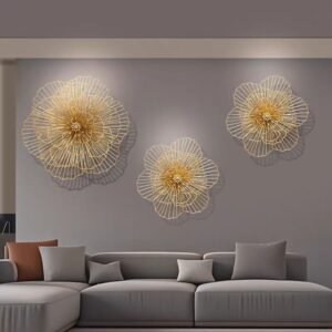 "Golden Bloom" 3D Iron Wall Decor – Modern Metallic Floral Art
