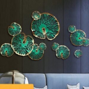 "Lotus Leaf in Bloom" Iron Wall Art – Nature-Inspired Elegance in Metallic Green & Gold