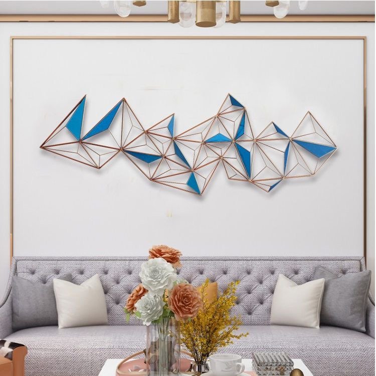 Modern Geometric Metal Wall Art – Blue & Gold Abstract Sculpture - Image 6