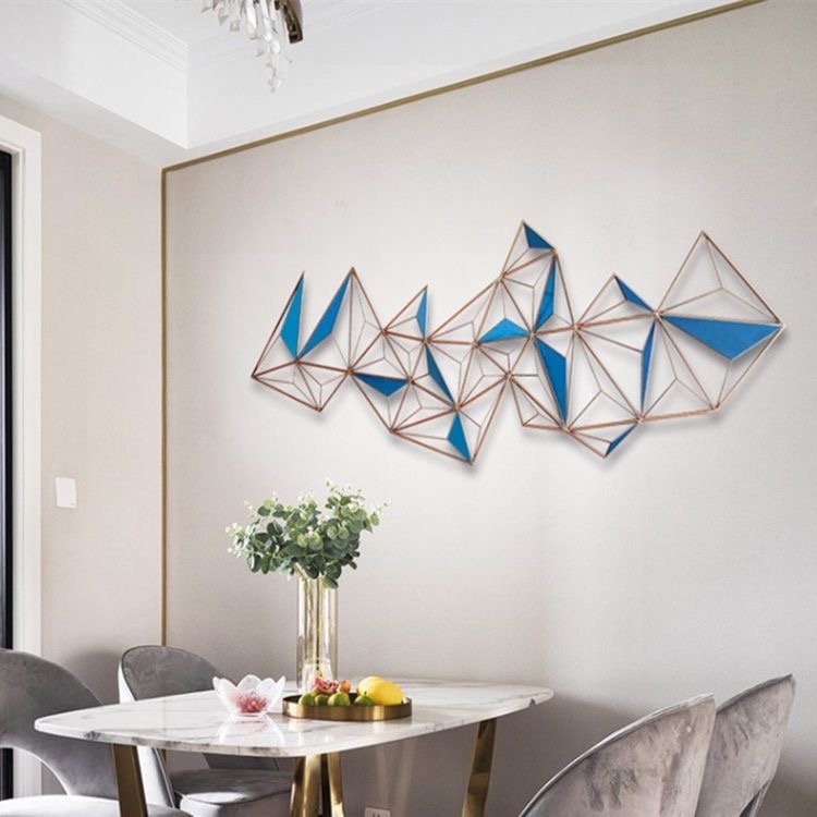 Modern Geometric Metal Wall Art – Blue & Gold Abstract Sculpture - Image 5