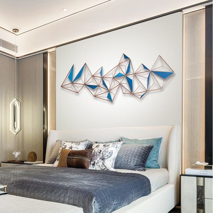 Modern Geometric Metal Wall Art – Blue & Gold Abstract Sculpture - Image 4