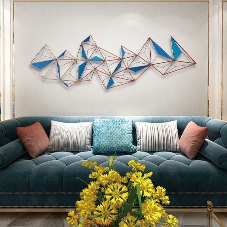 Modern Geometric Metal Wall Art – Blue & Gold Abstract Sculpture - Image 3