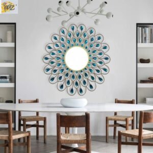 Peacock Feather-Inspired Ornate Mirror: Elegant Wall Décor with Gemstones