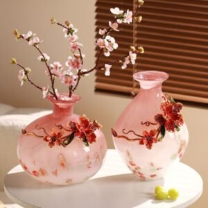 Colored Glaze Vase with Metallic Floral Appliqués