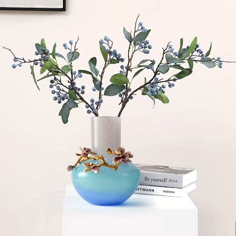 Elegant Gradient Blue Vase with Floral Arrangement - Image 4