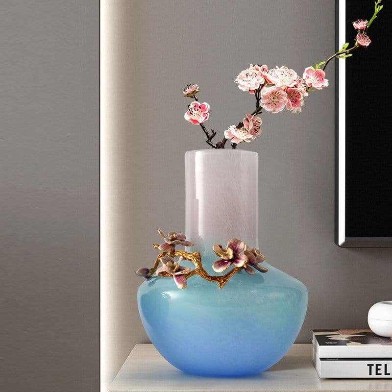 Elegant Gradient Blue Vase with Floral Arrangement - Image 7