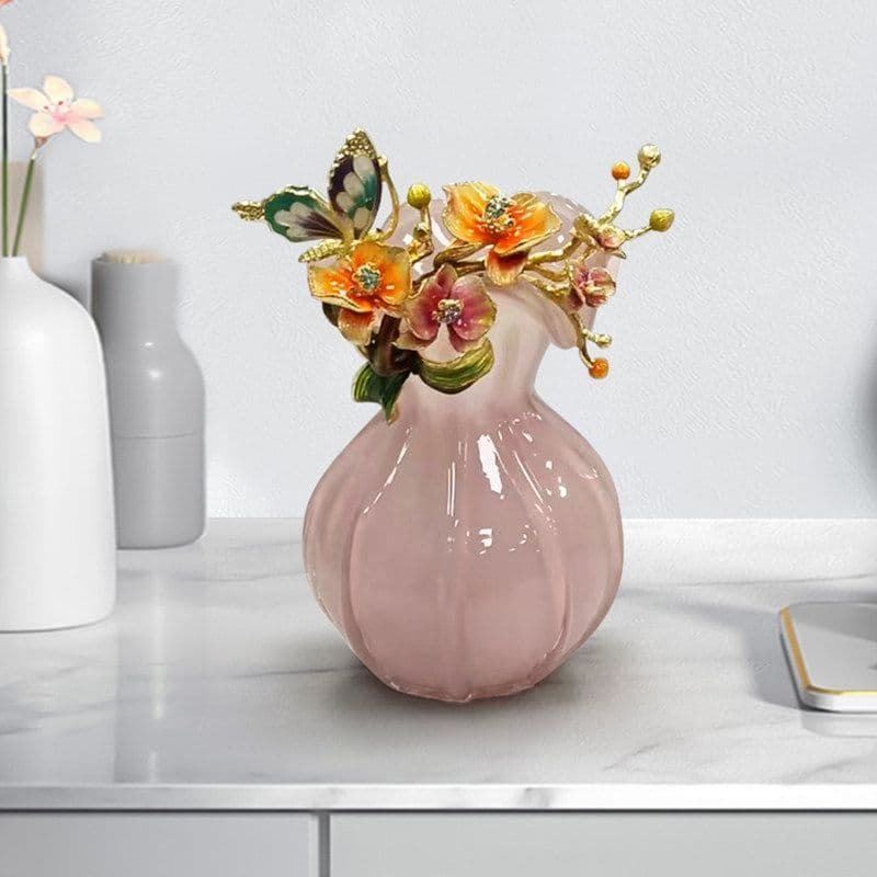 Enamel Floral Vase with Butterfly Motif – Handcrafted Luxury Decor - Image 4