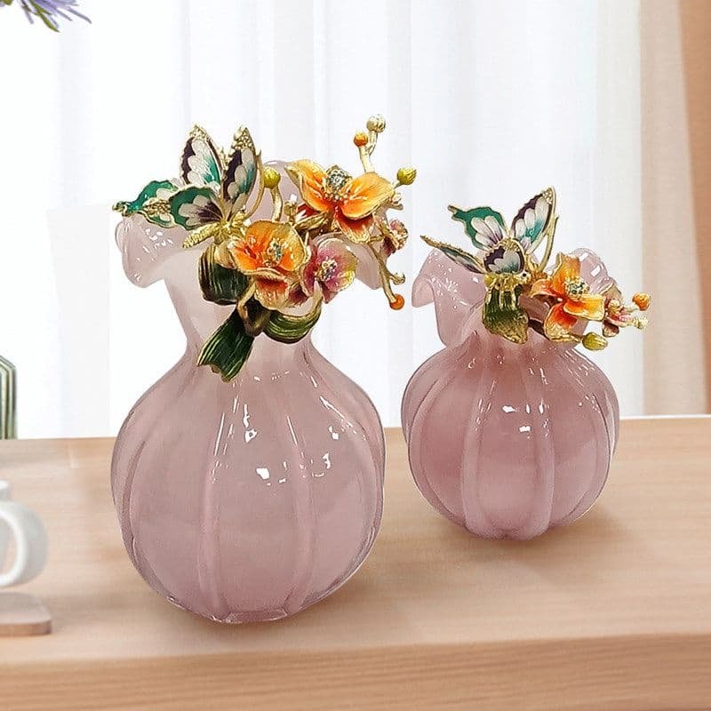 Enamel Floral Vase with Butterfly Motif – Handcrafted Luxury Decor