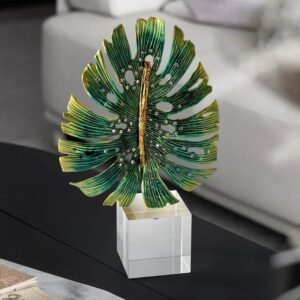 "Enamel Splendor" Crystal Monstera Leaf Sculpture – Elegant Botanical Art