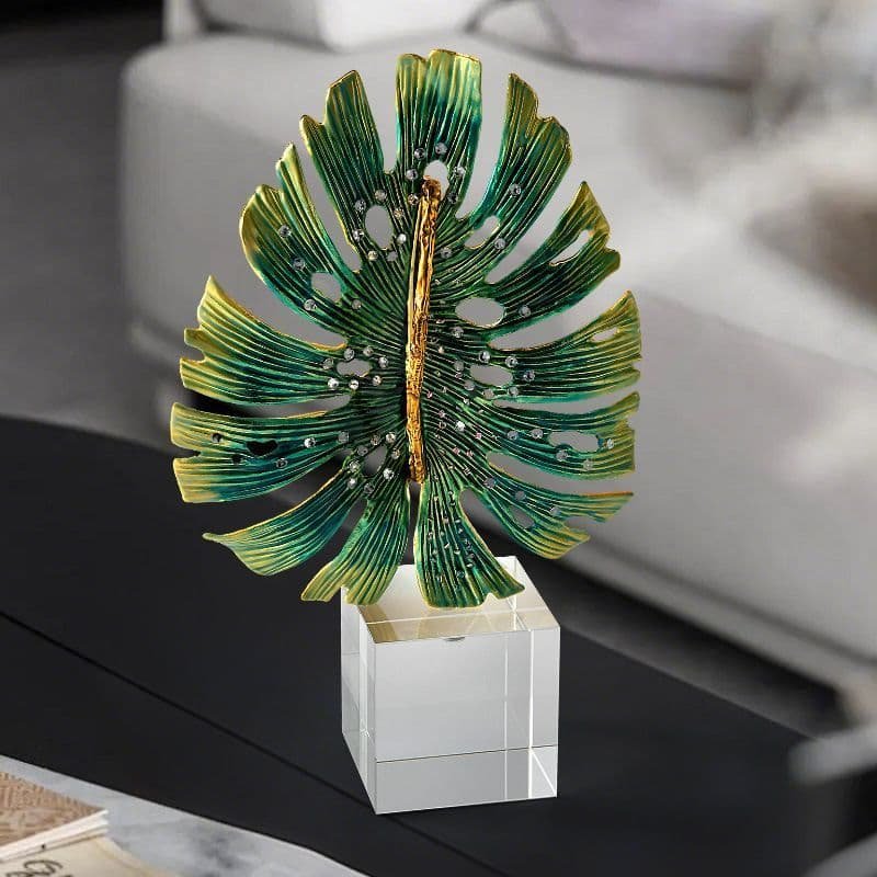 "Enamel Splendor" Crystal Monstera Leaf Sculpture – Elegant Botanical Art