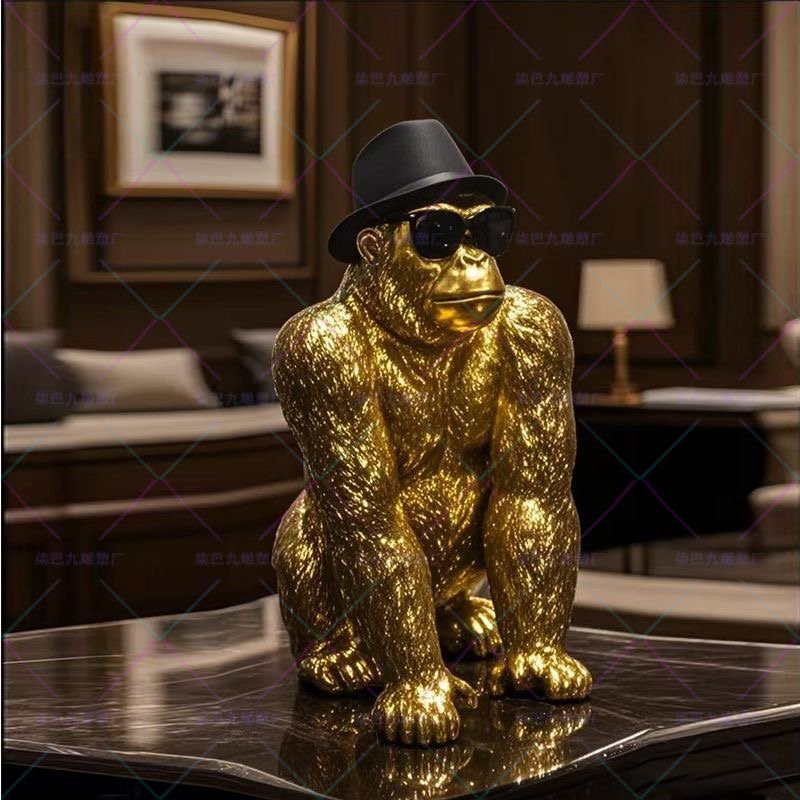 "Gentleman Gorilla" Golden Statue – Modern Elegance with Character