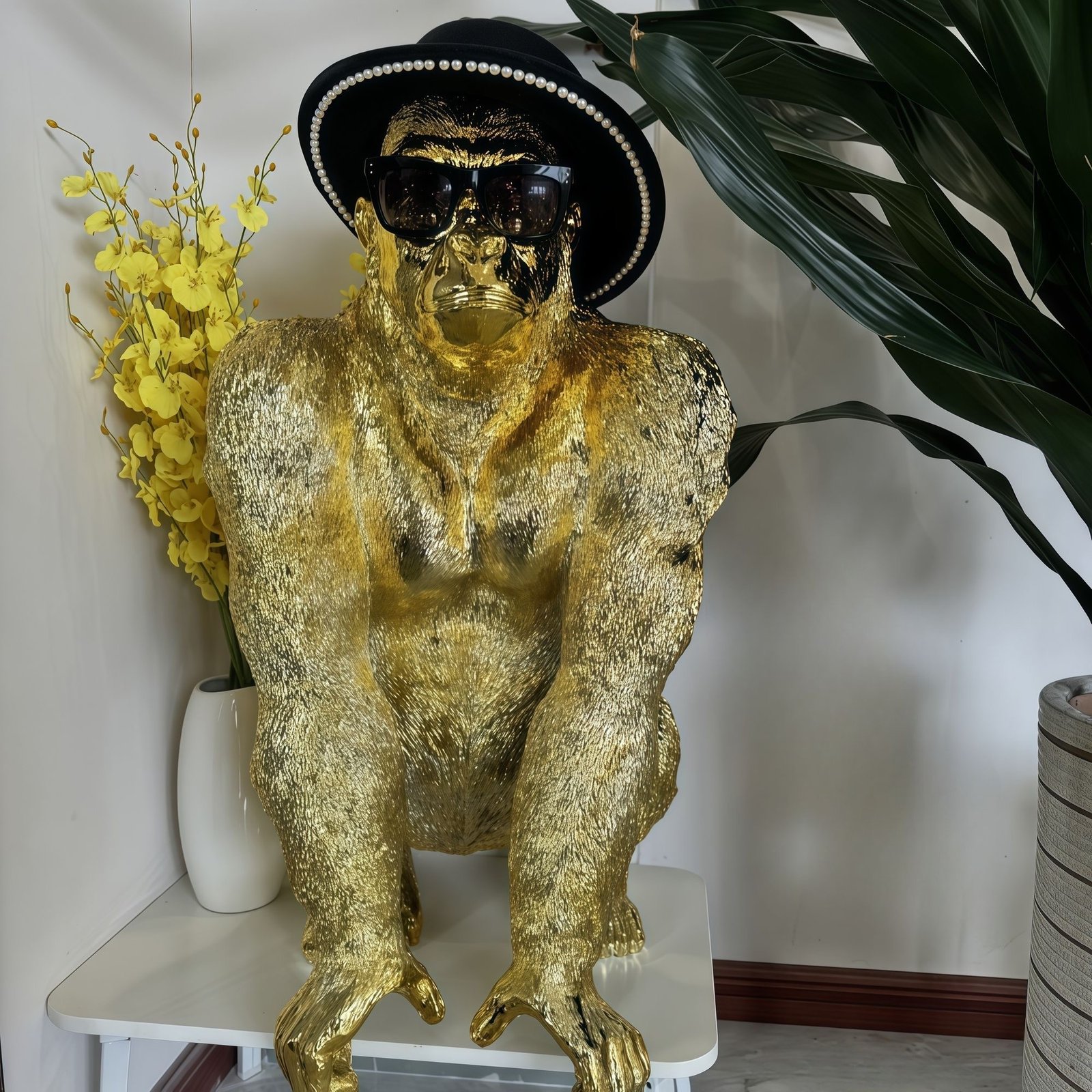 "Gentleman Gorilla" Golden Statue – Modern Elegance with Character - Image 5