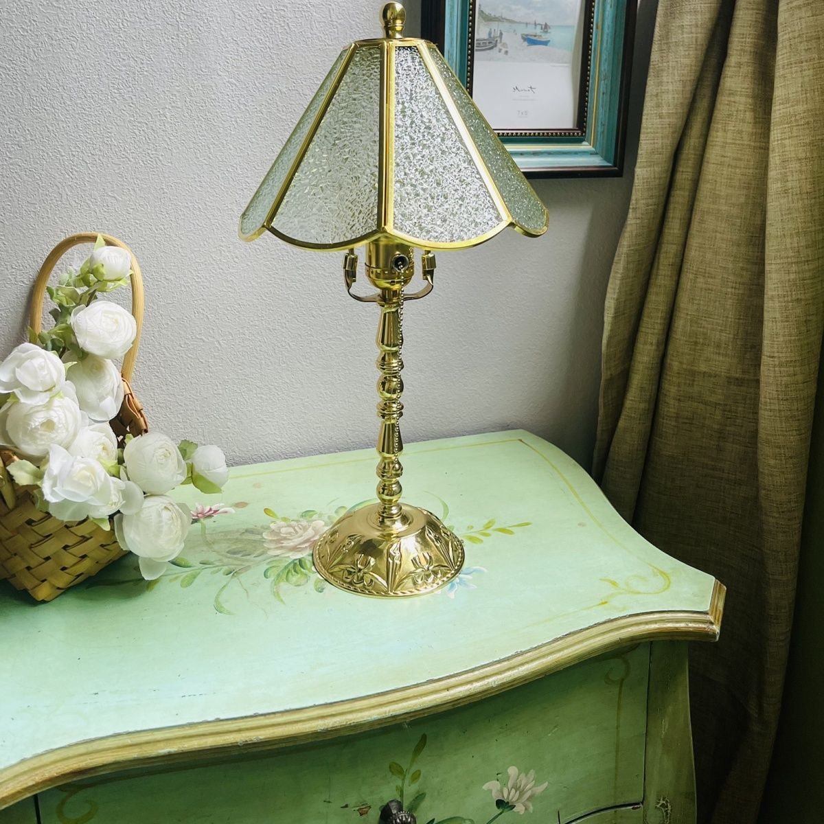 Vintage "Baroque Elegance" Copper Table Lamp with Glass Shade - Image 6