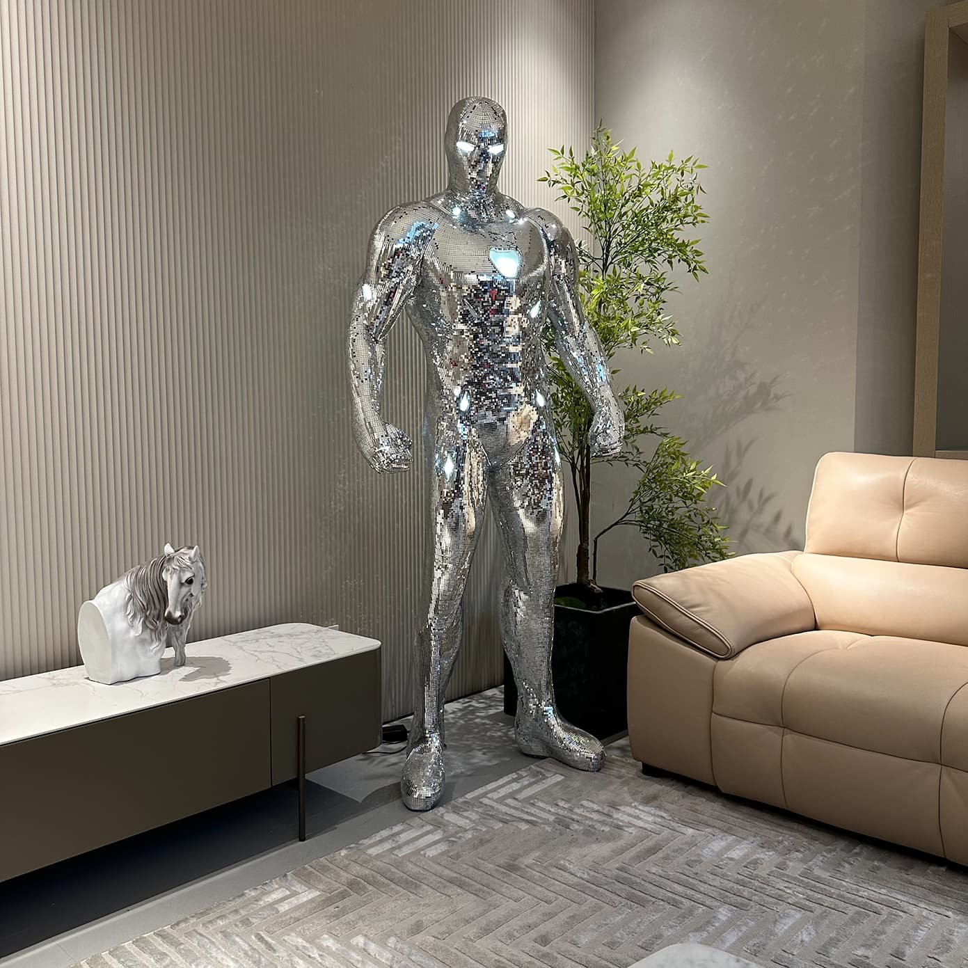 180 CM Glowing Full-Scale Iron Man Mirror Mosaic Statue–Handwork Patch