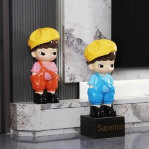 Cute Boy in Cap and Overalls Resin Figurine