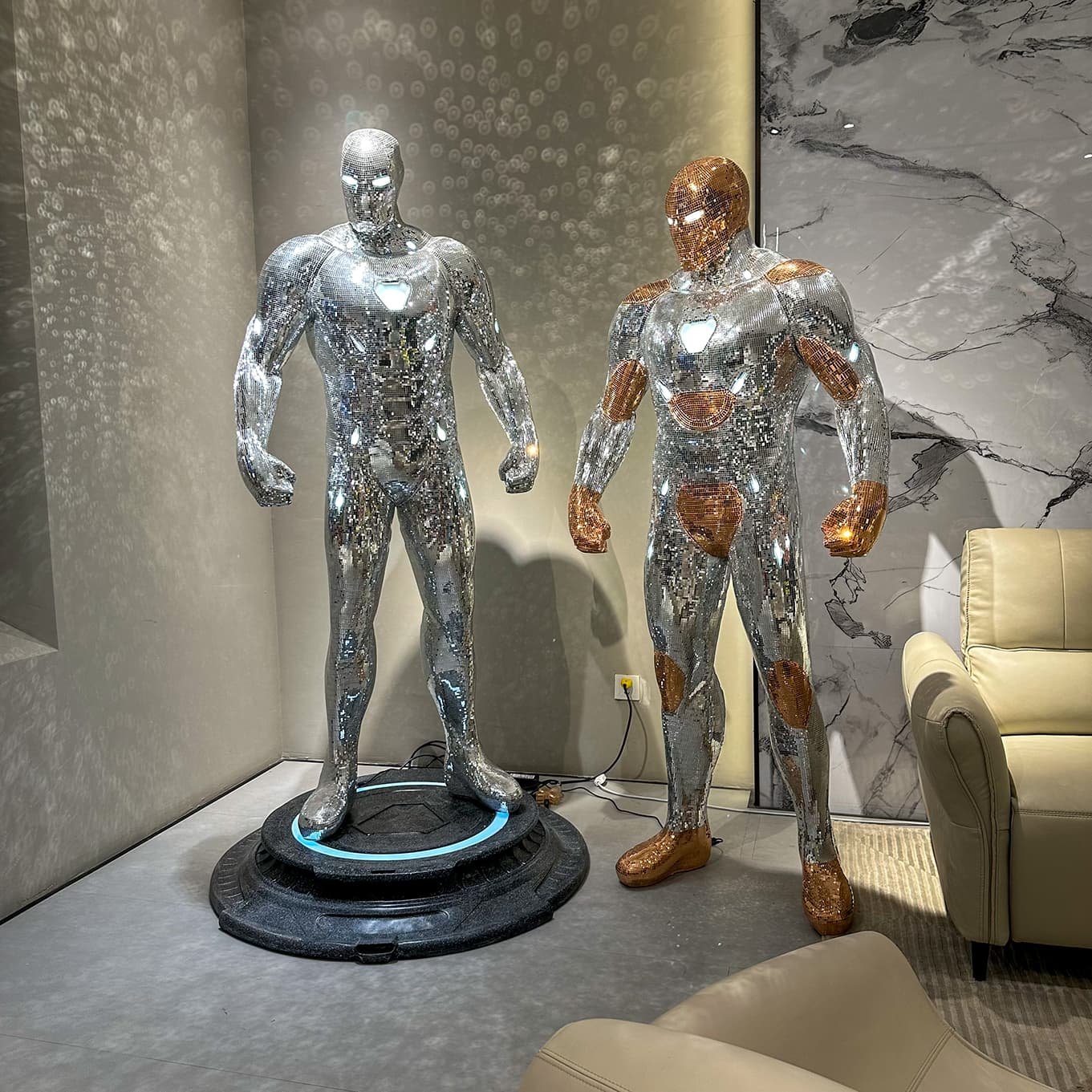 180 CM Glowing Full-Scale Iron Man Mirror Mosaic Statue–Handwork Patch