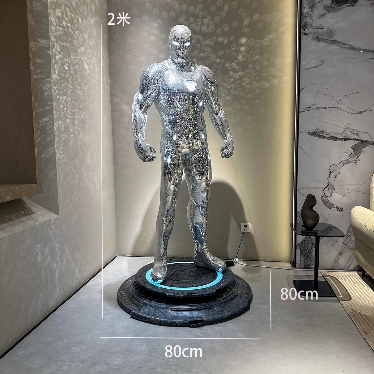 180 CM Glowing Full-Scale Iron Man Mirror Mosaic Statue–Handwork Patch - Image 7